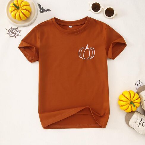 Kid Boys Girls Halloween Terts Termbroidery Pumpkin Thirts Spooky Season Tees Stefits Short Sleeve Fall Tops in Kuwait