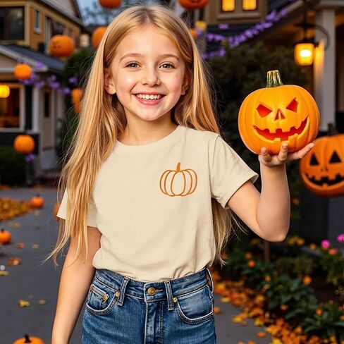 Kid Boys Girls Halloween Terts Termbroidery Pumpkin Thirts Spooky Season Tees Stefits Short Sleeve Fall Tops in Saudi Arabia