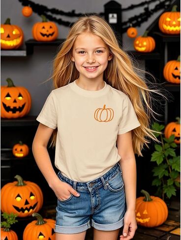 Kid Boys Girls Halloween Terts Termbroidery Pumpkin Thirts Spooky Season Tees Stefits Short Sleeve Fall Tops in Saudi Arabia