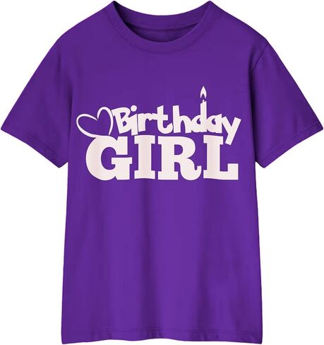 Birthday Girl with Heart Shirts 2 to 16 Years Old Cute Teen Girls Soft Cotton Top Tees in Kuwait