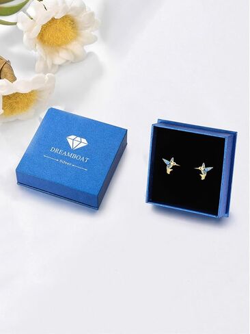 Dreamboat Hummingbird Bird Stud أقراط للنساء 925 الجنيه الفضية الفضية هدايا مجوهرات الطائر الطنان من أجل الأذن الحساسة in Kuwait