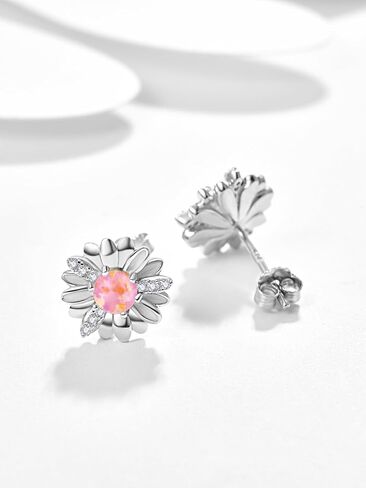KINGWHYTE Daisy Flower Earrings S925 Sterling Silver Opal Studs Earrings Daisy Earrings Birthday Jewelry Gift for Women in Kuwait