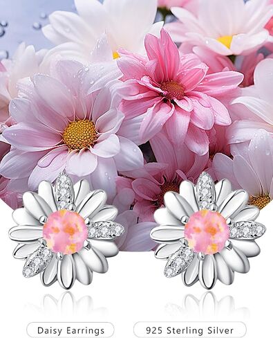 KINGWHYTE Daisy Flower Earrings S925 Sterling Silver Opal Studs Earrings Daisy Earrings Birthday Jewelry Gift for Women in Kuwait