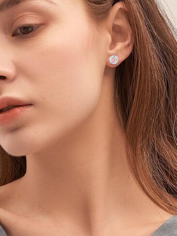 KINGWHYTE Daisy Flower Earrings S925 Sterling Silver Opal Studs Earrings Daisy Earrings Birthday Jewelry Gift for Women in Kuwait