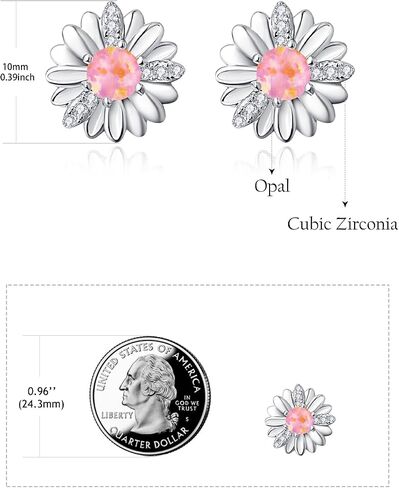 KINGWHYTE Daisy Flower Earrings S925 Sterling Silver Opal Studs Earrings Daisy Earrings Birthday Jewelry Gift for Women in Kuwait