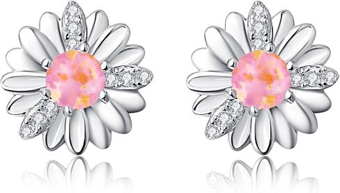 KINGWHYTE Daisy Flower Earrings S925 Sterling Silver Opal Studs Earrings Daisy Earrings Birthday Jewelry Gift for Women in Kuwait