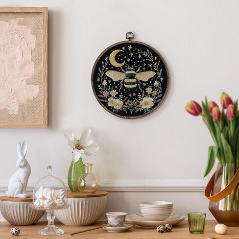 Kfxhangd Vintage Raven Crow Round Wall Art Framed ، Raven Botanical Wall Art ، Cottagecore Crow Canvas Wall Art Decor in Kuwait