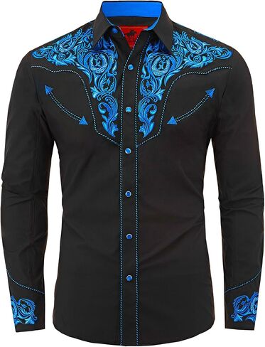 Men's Western Cowboy Shirt Embroidered Long Sleeve Casual Button Down Shirt in Saudi Arabia