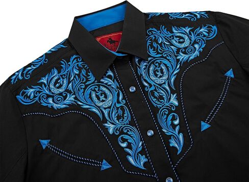 Men's Western Cowboy Shirt Embroidered Long Sleeve Casual Button Down Shirt in Saudi Arabia