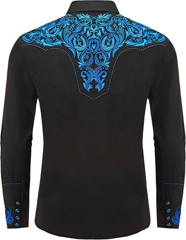 Men's Western Cowboy Shirt Embroidered Long Sleeve Casual Button Down Shirt in Saudi Arabia