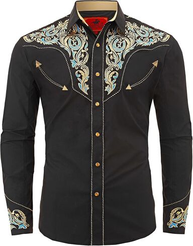 Men's Western Cowboy Shirt Embroidered Long Sleeve Casual Button Down Shirt in Saudi Arabia