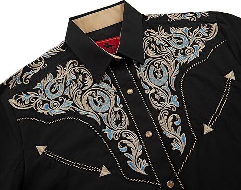 Men's Western Cowboy Shirt Embroidered Long Sleeve Casual Button Down Shirt in Saudi Arabia