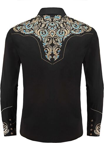 Men's Western Cowboy Shirt Embroidered Long Sleeve Casual Button Down Shirt in Saudi Arabia