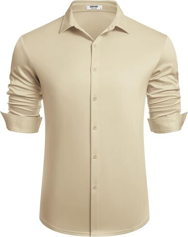 Coofandy Men's Long Sleeve Trinkle Trinkle Free Button Down Discal Estrud Sress Shirt in Saudi Arabia