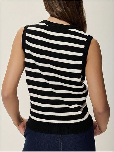 WDIRARA WOMINT'S Strip Sweater Stest Button Down V Neck Olciveless Cardigan Top Top in Saudi Arabia