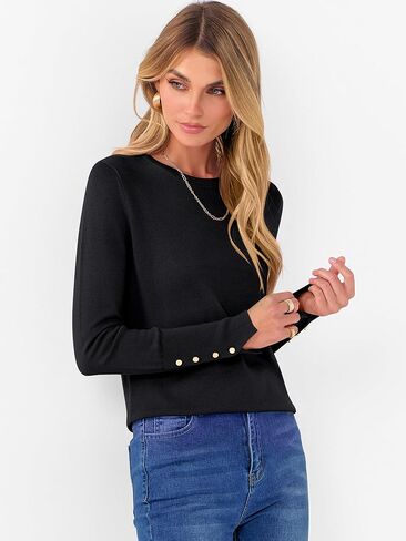 ANRABESS Sweaters for Women Long Sleeve Crewneck Lightweight Button Cuff Casual Knit Basic Pullover Sweater Tops Fall Outfits in Saudi Arabia