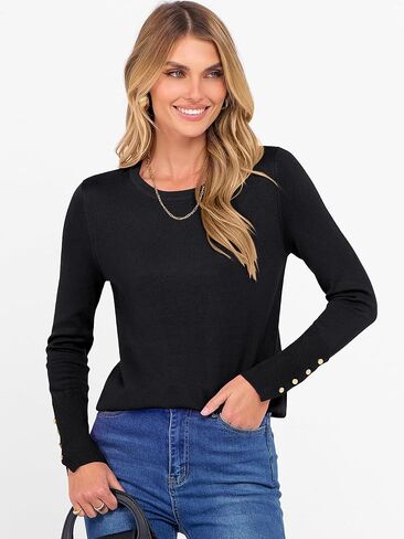 ANRABESS Sweaters for Women Long Sleeve Crewneck Lightweight Button Cuff Casual Knit Basic Pullover Sweater Tops Fall Outfits in Saudi Arabia