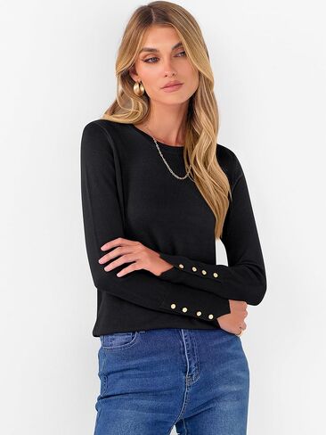 ANRABESS Sweaters for Women Long Sleeve Crewneck Lightweight Button Cuff Casual Knit Basic Pullover Sweater Tops Fall Outfits in Saudi Arabia