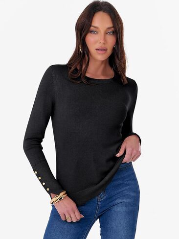 ANRABESS Sweaters for Women Long Sleeve Crewneck Lightweight Button Cuff Casual Knit Basic Pullover Sweater Tops Fall Outfits in Saudi Arabia