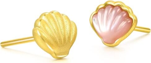 CHOW SANG SANG 999 24K Solid Gold Shell with Mother of Pearl Asymmetric Stud Earring for Women 93526E in Saudi Arabia