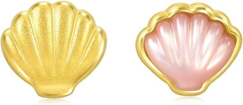 CHOW SANG SANG 999 24K Solid Gold Shell with Mother of Pearl Asymmetric Stud Earring for Women 93526E in Saudi Arabia