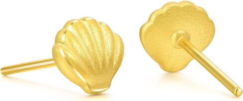 CHOW SANG SANG 999 24K Solid Gold Shell with Mother of Pearl Asymmetric Stud Earring for Women 93526E in Saudi Arabia