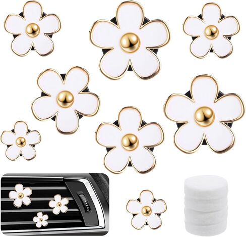 8 Pcs Car Vent Clips Daisy White Flower Air Freshener Vent Clips with 4pcs Perfume Tablets Car Interior Decor Accessories for Women(No Fragrance) in Kuwait