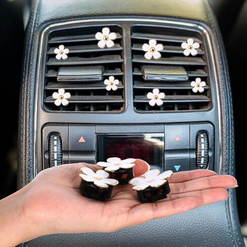 8 Pcs Car Vent Clips Daisy White Flower Air Freshener Vent Clips with 4pcs Perfume Tablets Car Interior Decor Accessories for Women(No Fragrance) in Kuwait