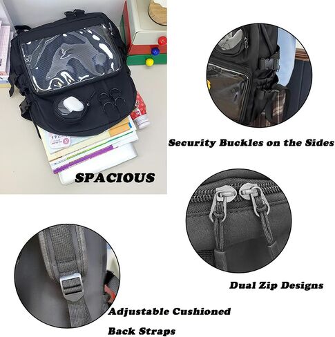 Ita Bag Preppy Backpack with Pin Display Insert for School Anime Cosplay (Black) in Kuwait