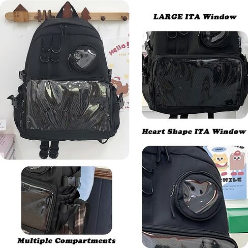 Ita Bag Preppy Backpack with Pin Display Insert for School Anime Cosplay (Black) in Kuwait