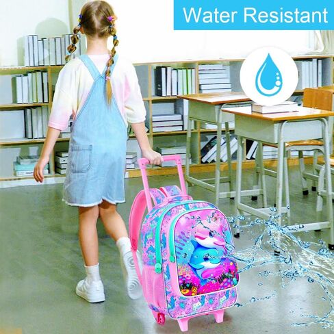 UFNDC 4PCS Firsts Rolling Bookbag ، Kids Kids Dolphin Wheeled Backpack ， Roller School Bag مع عجلات للسفر في مرحلة ما قبل المدرسة الابتدائية in Kuwait