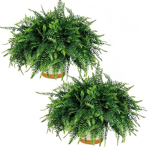QIANYUN Fake Outdoor Plants-24inch Artificial Ferns UV Resistant Fake Ferns for Bedroom Living Room Garden Outdoor Indoor Decor- Including Planters (Green-04) in Saudi Arabia