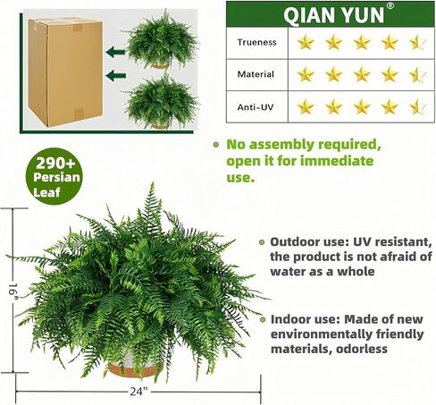 QIANYUN Fake Outdoor Plants-24inch Artificial Ferns UV Resistant Fake Ferns for Bedroom Living Room Garden Outdoor Indoor Decor- Including Planters (Green-04) in Saudi Arabia