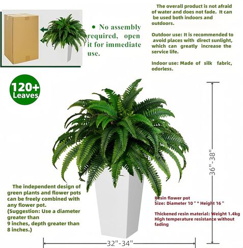QIANYUN Fake Outdoor Plants-24inch Artificial Ferns UV Resistant Fake Ferns for Bedroom Living Room Garden Outdoor Indoor Decor- Including Planters (Green-04) in Saudi Arabia