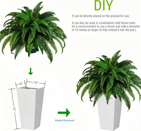 QIANYUN Fake Outdoor Plants-24inch Artificial Ferns UV Resistant Fake Ferns for Bedroom Living Room Garden Outdoor Indoor Decor- Including Planters (Green-04) in Saudi Arabia