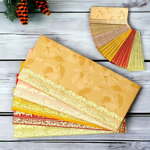 LoveNspire Pack of 10 Money Envelopes for Cash Assorted Colors Paper Shagun Lifafa Decorative Lucky Cash Holder Gift Card Currency Holder Tip Envelopes Wedding Diwali Gift in Saudi Arabia