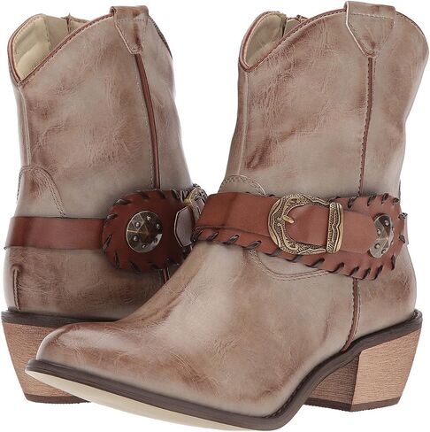 Roper Womens Mae Round Toe Boots Boots Onkle Low Heel 1-2 " - Beige in Saudi Arabia
