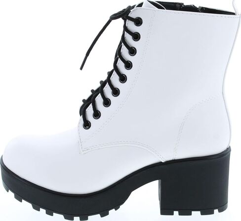 Soda Women's Magpie Faux Leather Lace-Up Combat Mid Heel Military Ankle Boots in Saudi Arabia