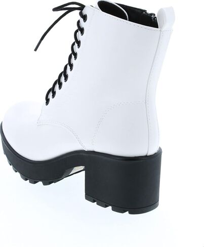 Soda Women's Magpie Faux Leather Lace-Up Combat Mid Heel Military Ankle Boots in Saudi Arabia