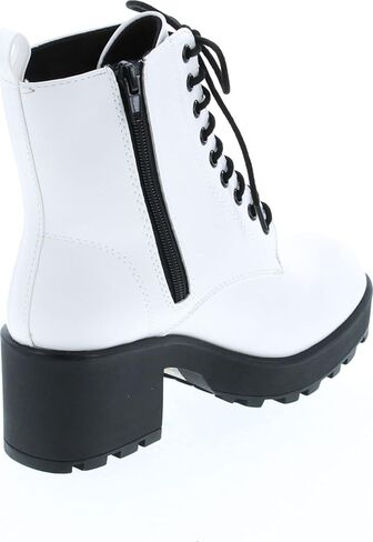 Soda Women's Magpie Faux Leather Lace-Up Combat Mid Heel Military Ankle Boots in Saudi Arabia