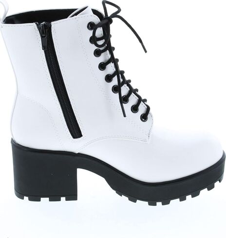 Soda Women's Magpie Faux Leather Lace-Up Combat Mid Heel Military Ankle Boots in Saudi Arabia