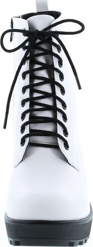 Soda Women's Magpie Faux Leather Lace-Up Combat Mid Heel Military Ankle Boots in Saudi Arabia