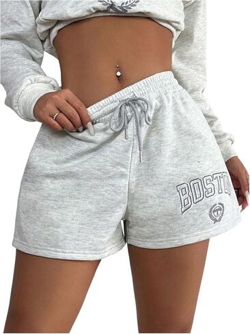 SHENHE Women's Letter Print Wide Leg Drawstring Waist Workout Casual Lounge Sweat Shorts in Saudi Arabia