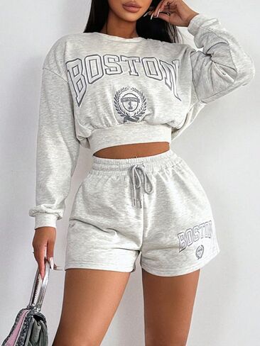 SHENHE Women's Letter Print Wide Leg Drawstring Waist Workout Casual Lounge Sweat Shorts in Saudi Arabia