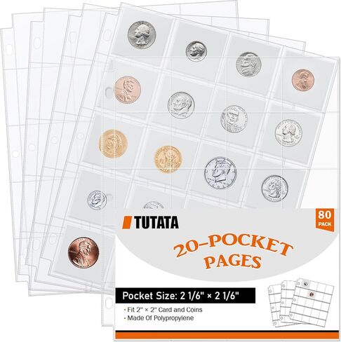 tutata 20-Pocket Coin Sleeves, Coin Pages for 2 x 2 Inch Cardboard Coin Holders, Coin Collecting Supplies, 40 PCS in Saudi Arabia