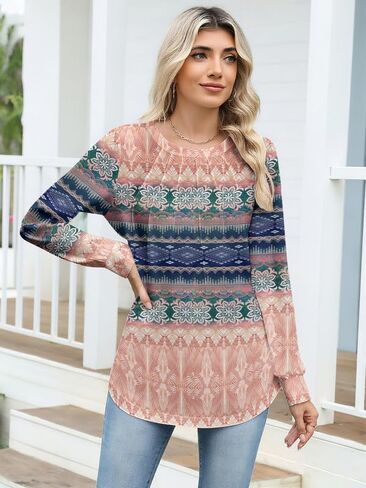 Long Sleeve Tunic Tops for Women Crew Neck Pleated T-Shirts Business Work Blouses Fall 2025 Clothes in Saudi Arabia