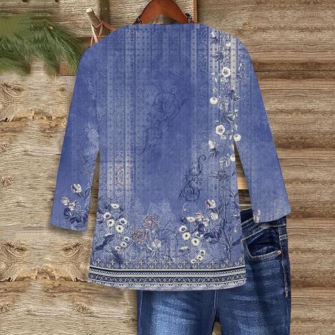 Shirts for Women Trendy 3/4 Length Sleeve Summer Crewneck Tops Plus Size Floral Print 1/2 Sleeve Drassy Casual Blouses in Kuwait