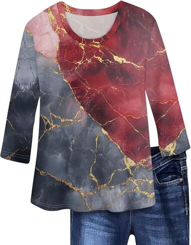 Shirts for Women Trendy 3/4 Length Sleeve Summer Crewneck Tops Plus Size Floral Print 1/2 Sleeve Drassy Casual Blouses in Kuwait