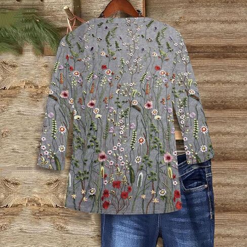 Shirts for Women Trendy 3/4 Length Sleeve Summer Crewneck Tops Plus Size Floral Print 1/2 Sleeve Drassy Casual Blouses in Kuwait