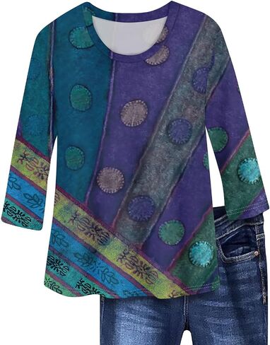 Shirts for Women Trendy 3/4 Length Sleeve Summer Crewneck Tops Plus Size Floral Print 1/2 Sleeve Drassy Casual Blouses in Kuwait